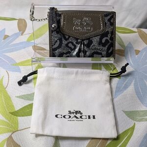 Coach Keyring Zipper Pouch Silver-tone Lurex Ocelot Embossed Horse & Carriage